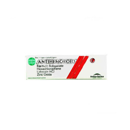 Antihemoroid (Bismuth Subgallate, Hexachlorophene, Lignocaine, Zinc Oxide) Suppositoria