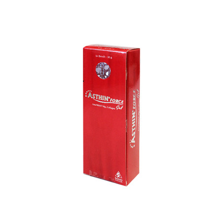 Asthin Force Gel (Aqua, Propylene glycol, Ammonium acryloyldimethyltaurate/VP Copolymer, Glycerin, PEG-40, Hydrogenated Castor oil, Hydrolyzed collagen, Methylparaben, Disodium EDTA, Ekstrak Aloe barbandesis, Ekstrak Haematococcus pluvialis, Sodium metabisulfite, BHT, Propylparaben) 30 Gram
