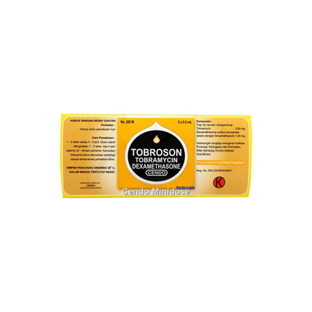 Cendo Tobroson (Tobramycin, Dexamethasone) Tetes Mata Mini Dose 5 Ampoul 0,6 mL 1 Setrip