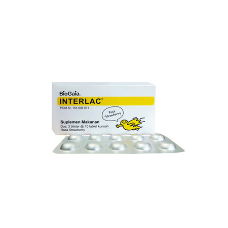 Interlac (Lactobacillus reuteri) Strawberry 10 Tablet Kunyah 1 Setrip