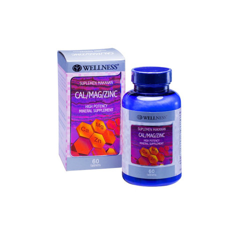 Welleness Cal/Mag/Zinc (Calcium Carbonate, Magnesium, Zinc, Vitamin D, Boron) 60 Tablet 1 Botol