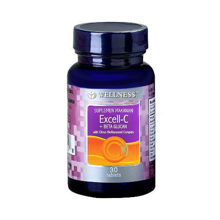 Wellness Excell-C+Betaglucan (Vitamin C, Citrus bioflavonoid, Calcium, Beta 1,3 Glucan) 30 Tablet 1 Botol