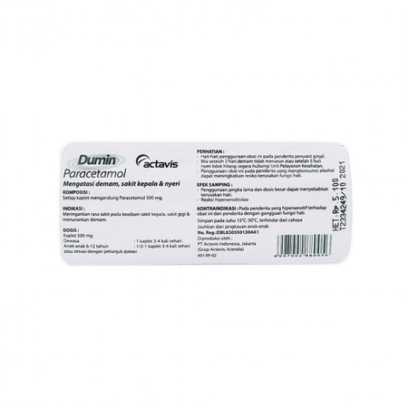 Dumin (Paracetamol) 500 mg 10 Tablet 1 Setrip