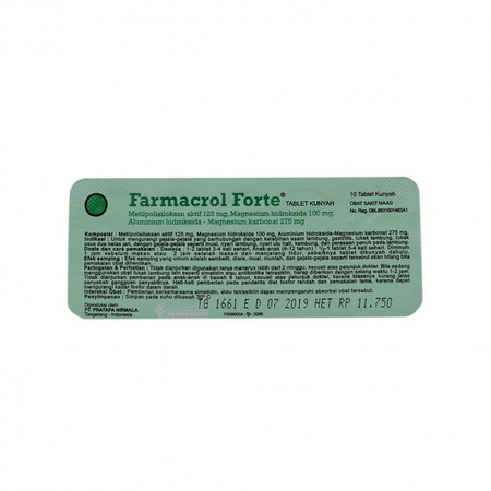 Farmacrol Forte (Aluminium hidroksida, Magnesium hidroksida, Simethicone) 10 Tablet 1 Setrip