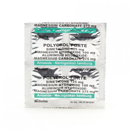 Polycrol Forte (Aluminium hidroksida, Magnesium hidoksida, Methylpolysiloxane) 10 Tablet Kunyah 1 Setrip