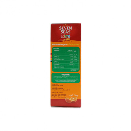 Seven Seas Kids Multivitamin (Vitamin A, B1, B3, B6, C, D3, Cod Liver Oil, DHA, EPA) Jeruk Sirup 100 mL