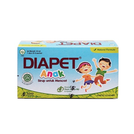 Diapet Anak (Daun jambu biji, Rimpang kunyit, Buah mojokeling, Kulit buah delima) Sachet 10 mL