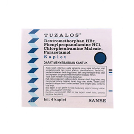 Tuzalos (Paracetamol, Dextromethorphan HBr, Phenylpropanolamine HCl, Chlorpheniramine maleate) 4 Tablet 1 Setrip